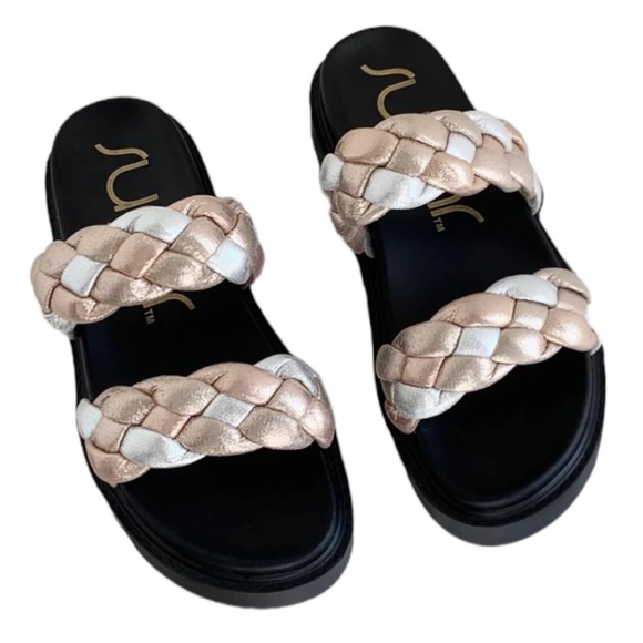 Womens Platform Sandals Slip On Braided Chunky metallic - Picture 1 of 10